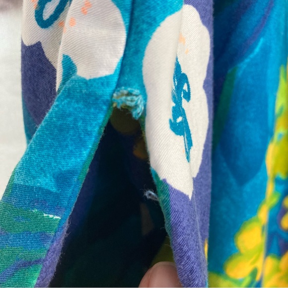 Vintage Sears 100% Cotton Bright Floral Dress SZ S Blue Yellow Cover-Up Zips - Picture 9 of 12